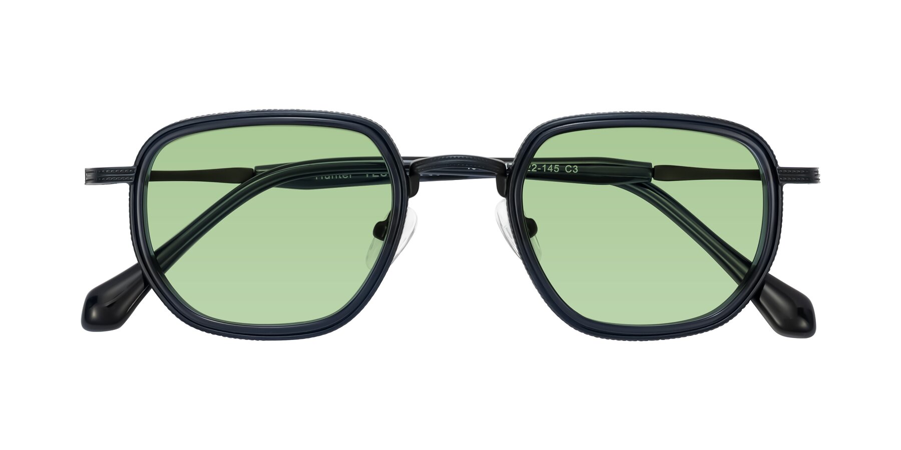 Folded Front of Hunter in Midnight Blue with Medium Green Tinted Lenses