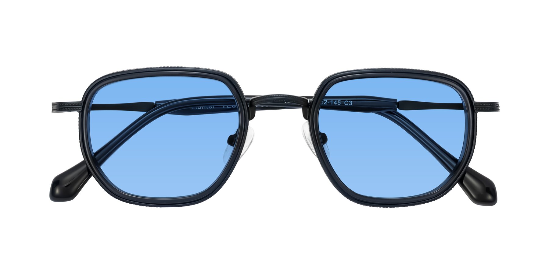 Folded Front of Hunter in Midnight Blue with Medium Blue Tinted Lenses