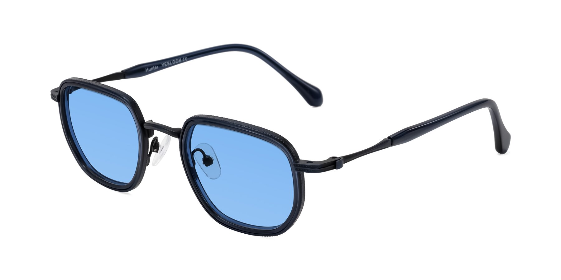 Angle of Hunter in Midnight Blue with Medium Blue Tinted Lenses