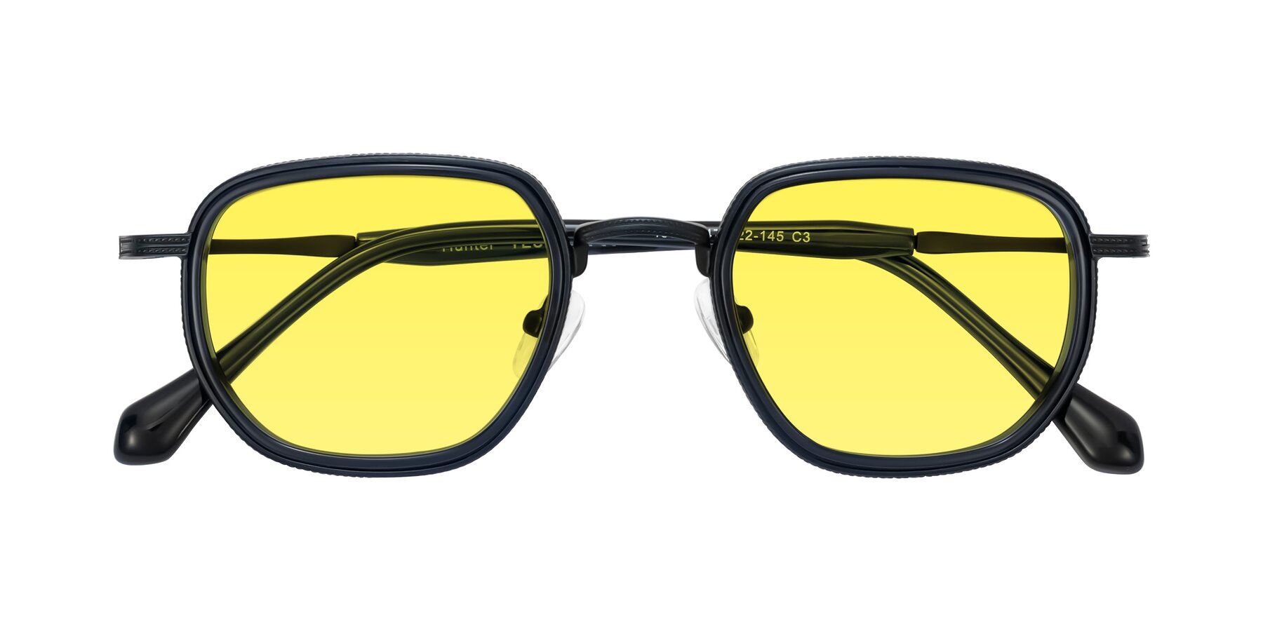 Folded Front of Hunter in Midnight Blue with Medium Yellow Tinted Lenses