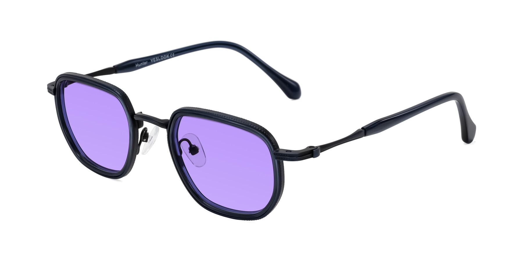 Angle of Hunter in Midnight Blue with Medium Purple Tinted Lenses