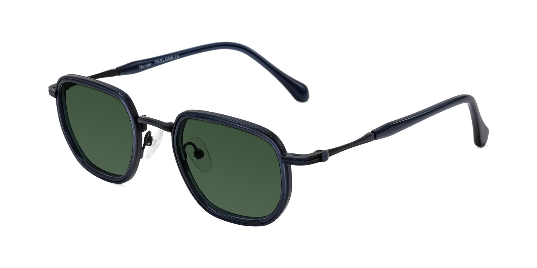 Angle of Hunter in Midnight Blue with Green Tinted Lenses