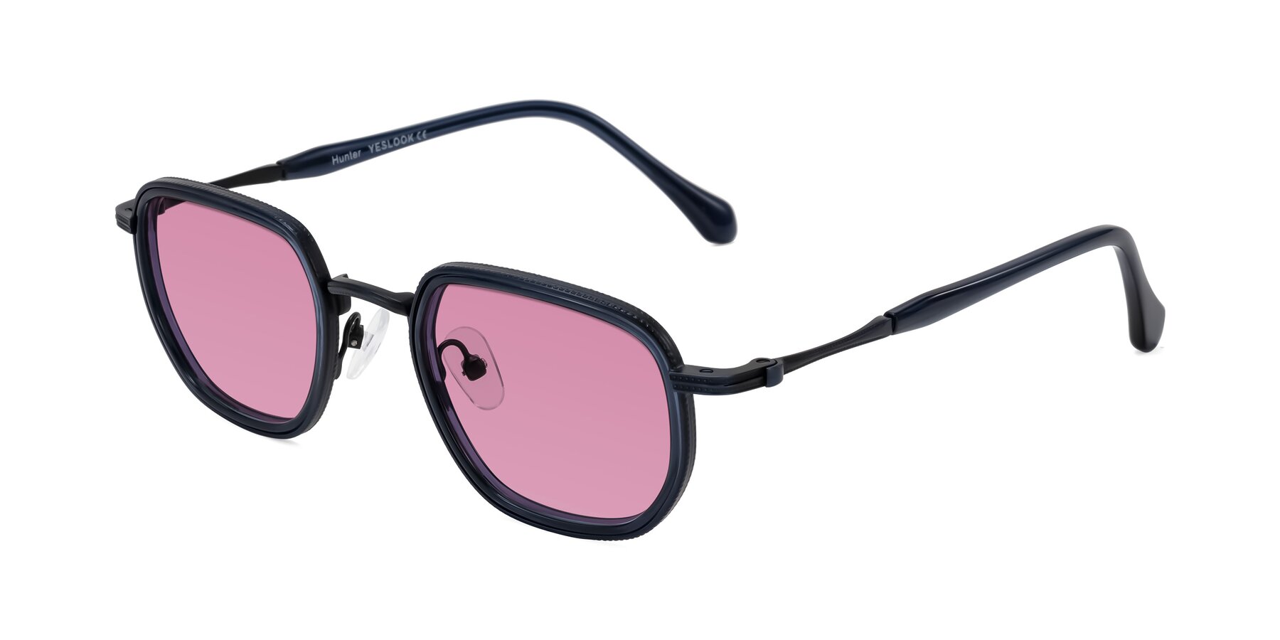 Angle of Hunter in Midnight Blue with Medium Wine Tinted Lenses