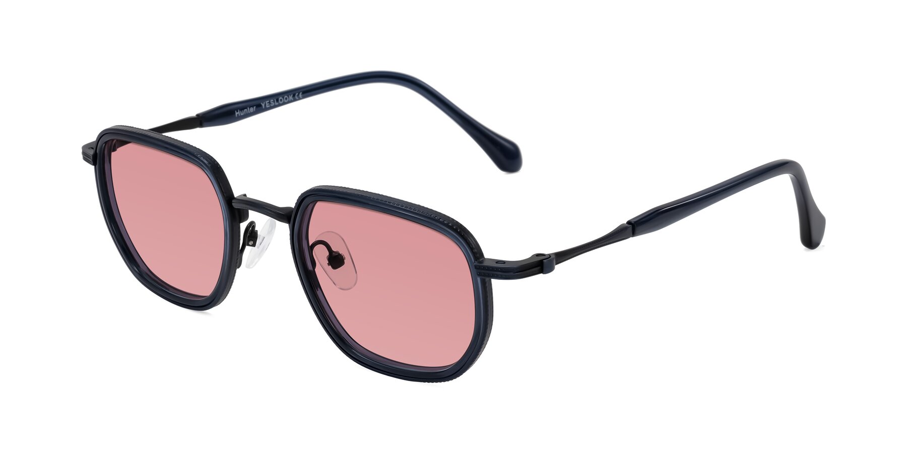 Angle of Hunter in Midnight Blue with Medium Garnet Tinted Lenses