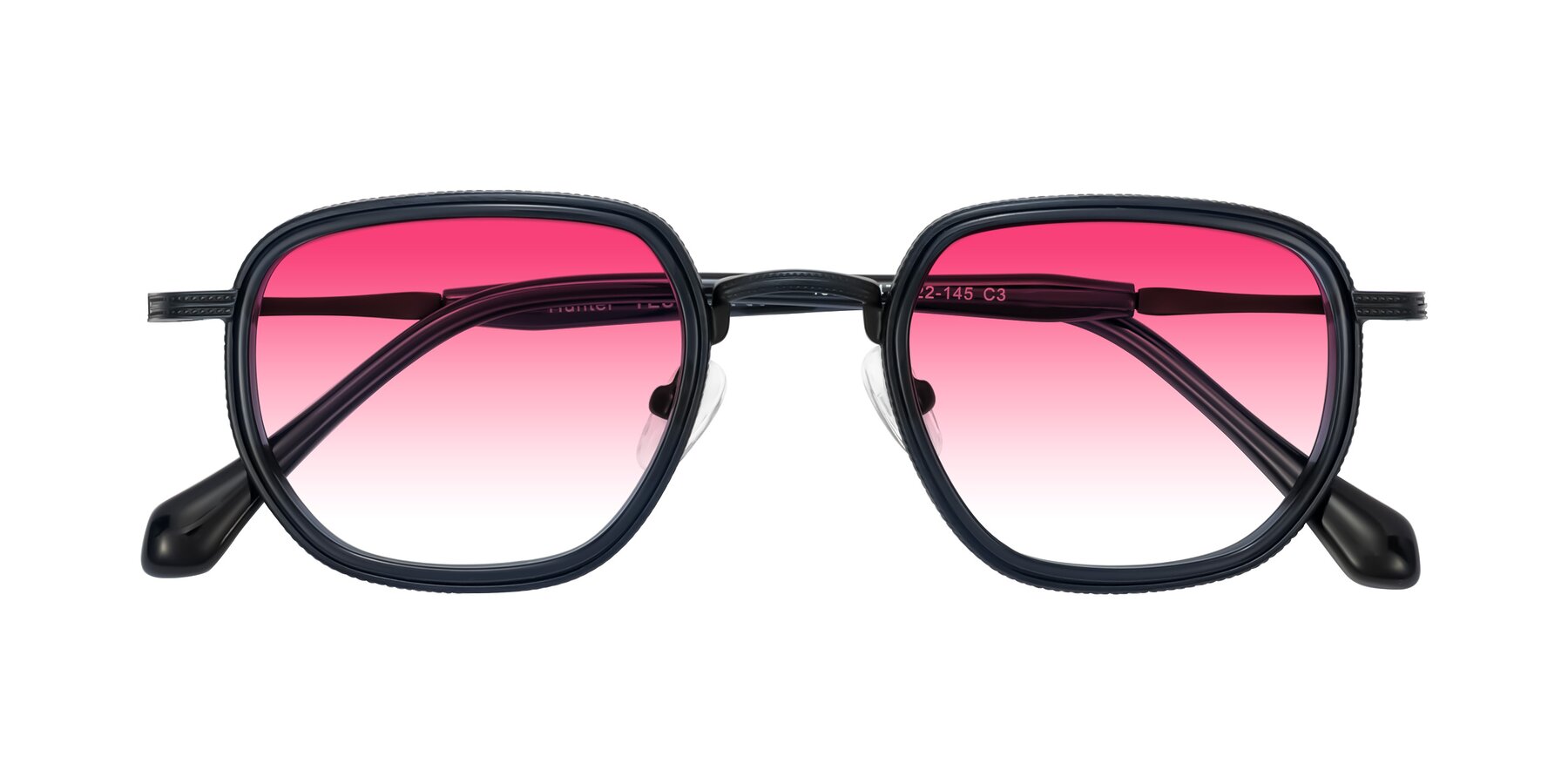 Folded Front of Hunter in Midnight Blue with Pink Gradient Lenses