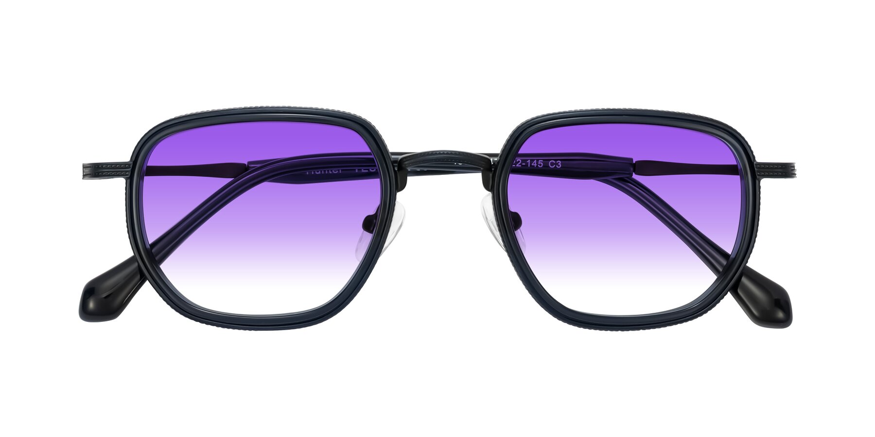 Folded Front of Hunter in Midnight Blue with Purple Gradient Lenses