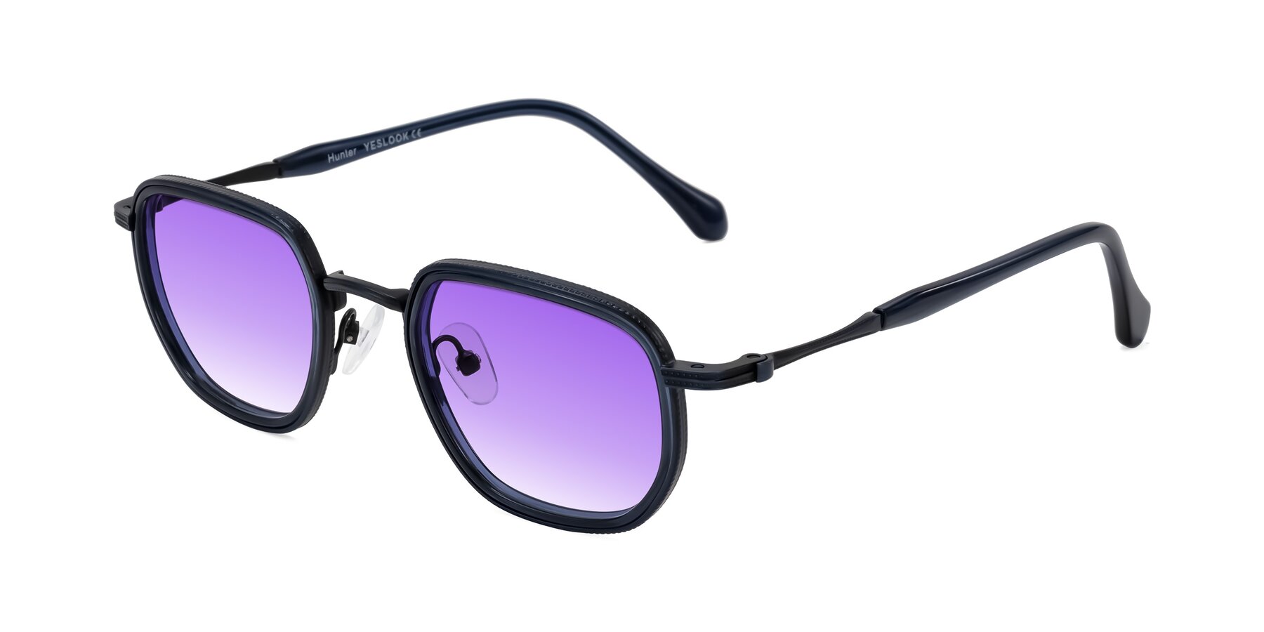 Angle of Hunter in Midnight Blue with Purple Gradient Lenses