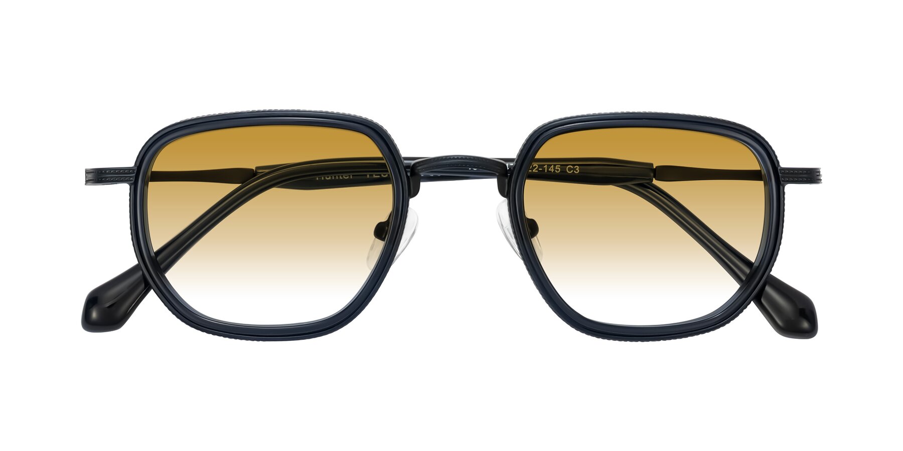 Folded Front of Hunter in Midnight Blue with Champagne Gradient Lenses