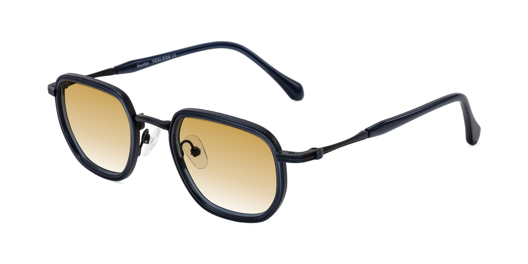 Angle of Hunter in Midnight Blue with Champagne Gradient Lenses