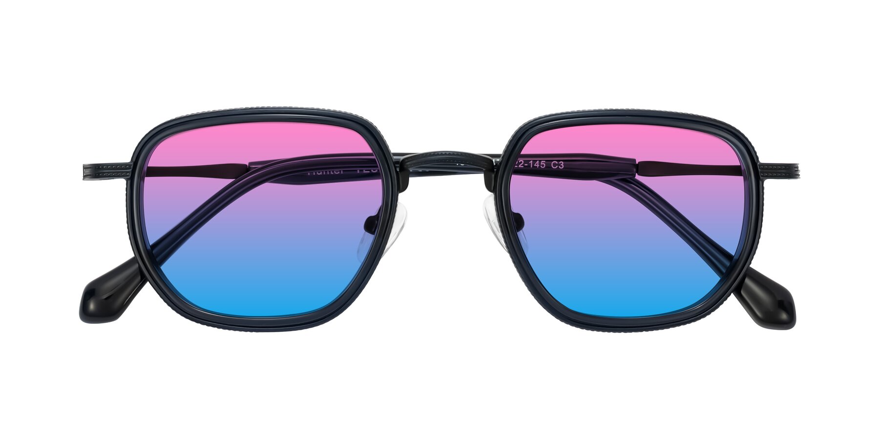 Folded Front of Hunter in Midnight Blue with Pink / Blue Gradient Lenses