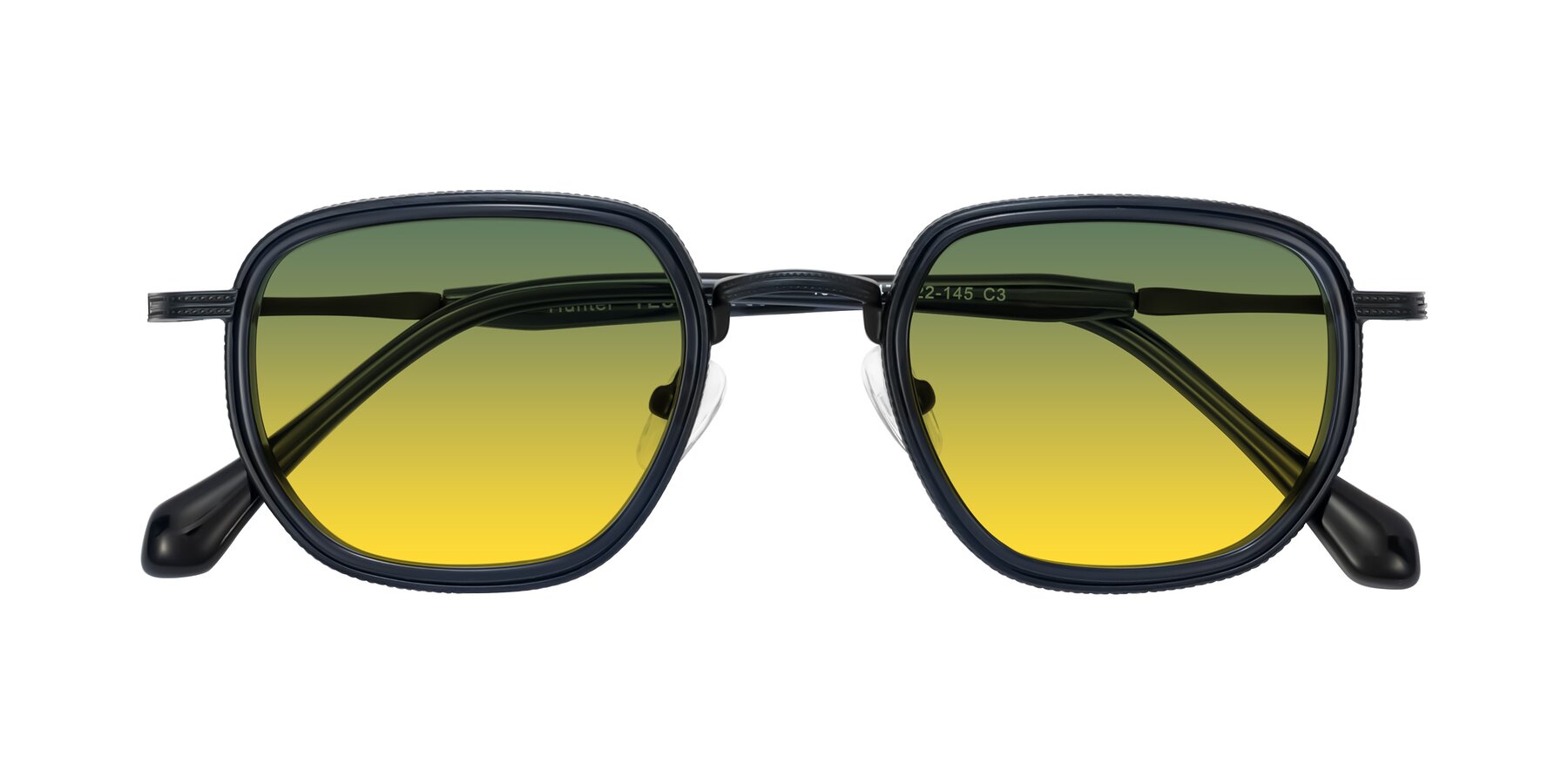 Folded Front of Hunter in Midnight Blue with Green / Yellow Gradient Lenses