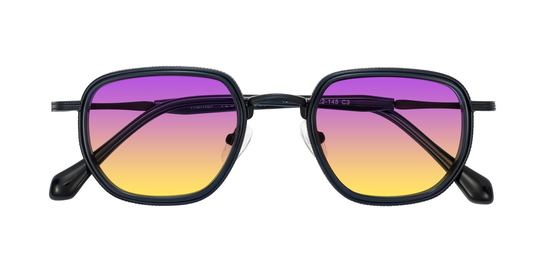 Folded Front of Hunter in Midnight Blue with Purple / Yellow Gradient Lenses