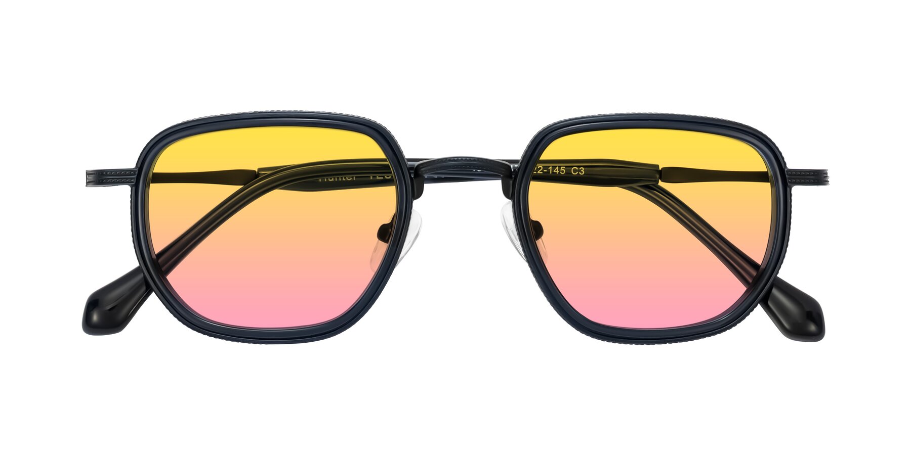 Folded Front of Hunter in Midnight Blue with Yellow / Pink Gradient Lenses