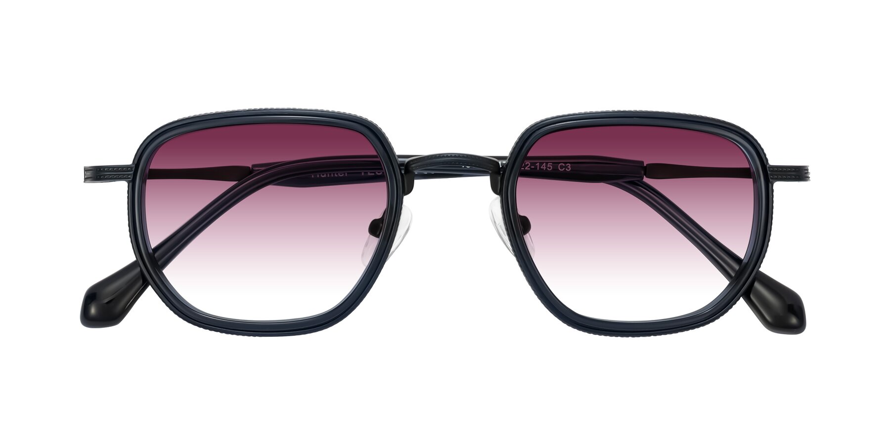 Folded Front of Hunter in Midnight Blue with Wine Gradient Lenses
