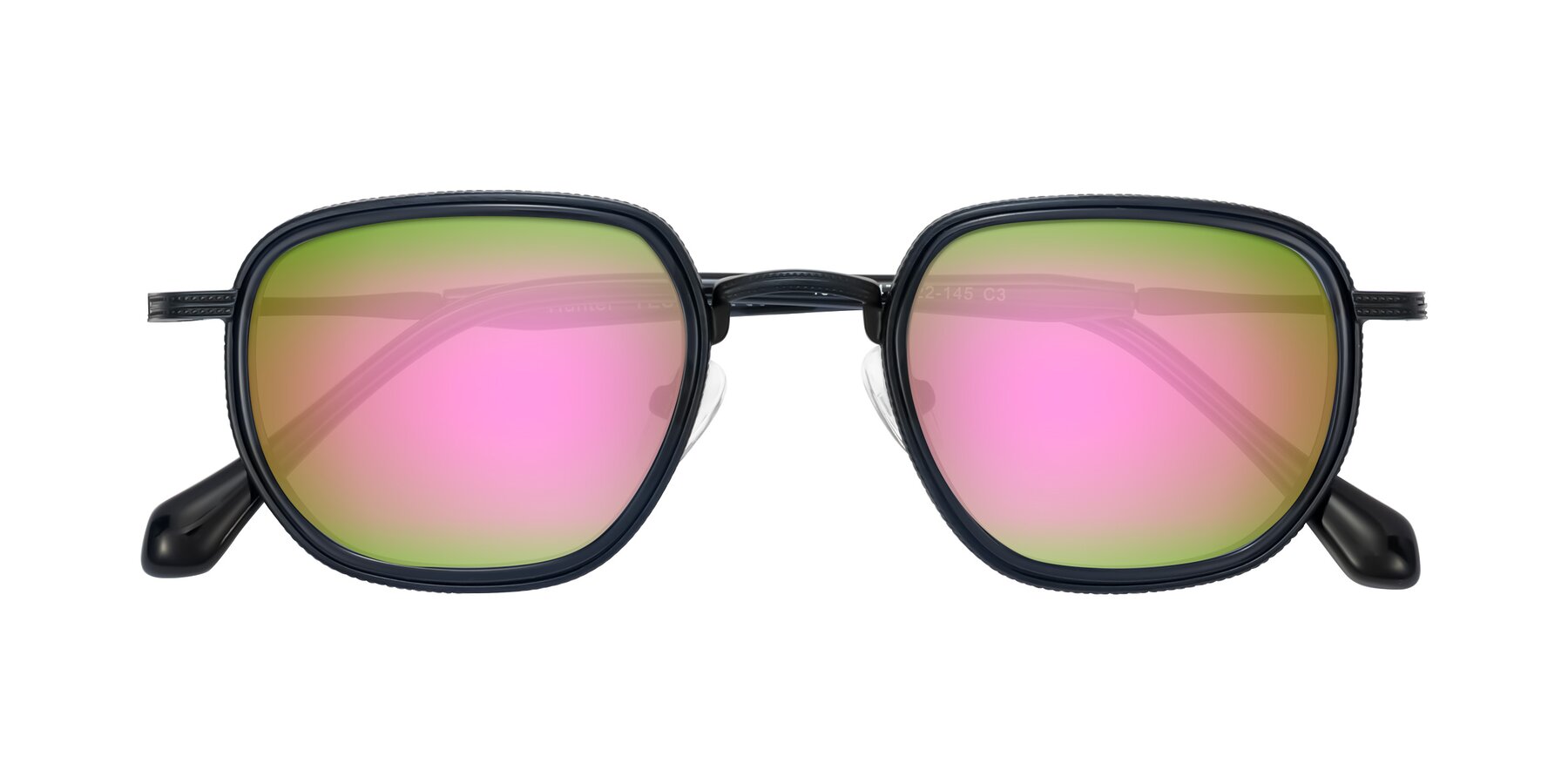 Folded Front of Hunter in Midnight Blue with Pink Mirrored Lenses