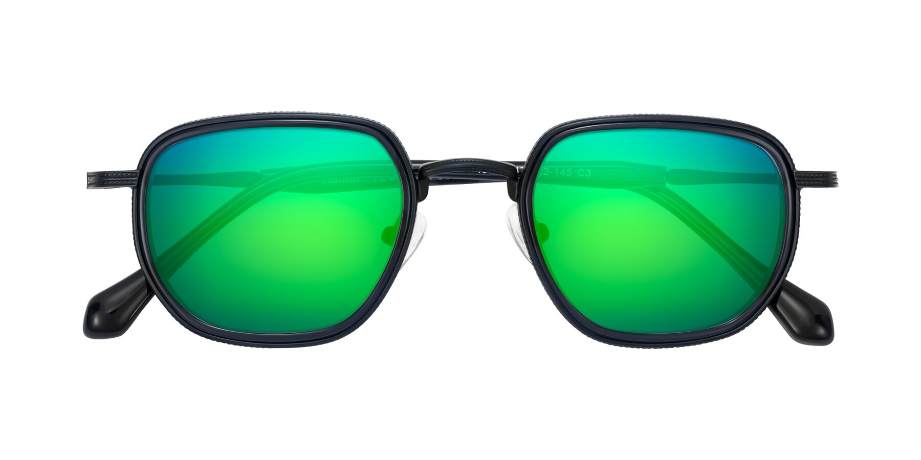 Folded Front of Hunter in Midnight Blue with Green Mirrored Lenses