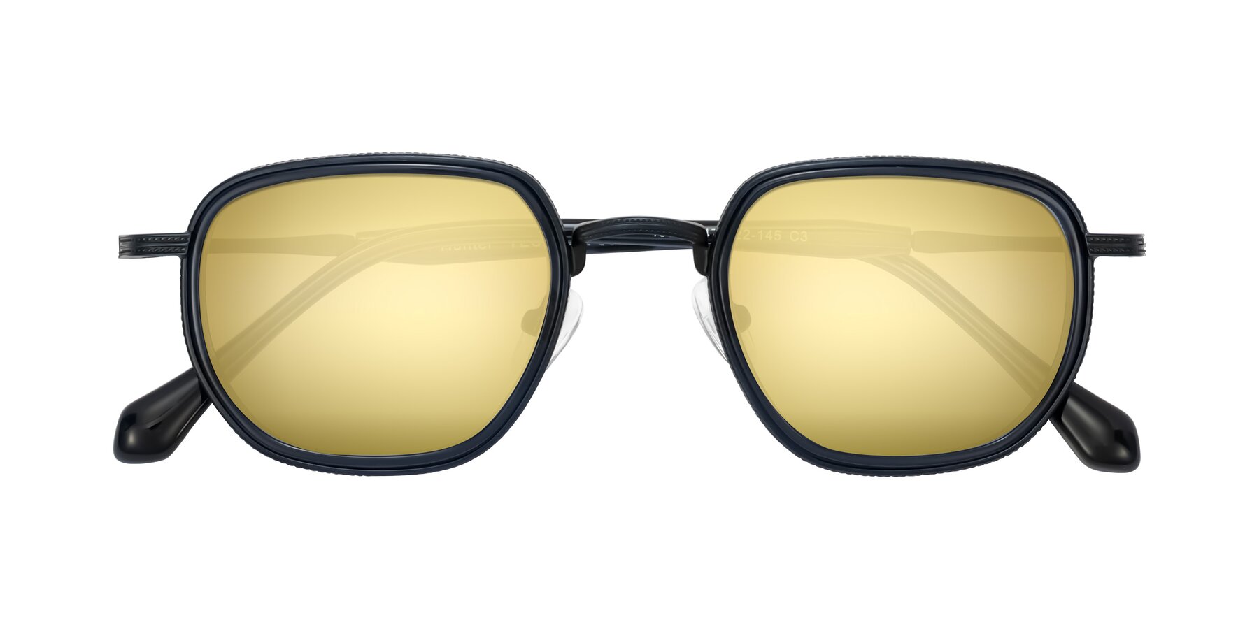 Folded Front of Hunter in Midnight Blue with Gold Mirrored Lenses