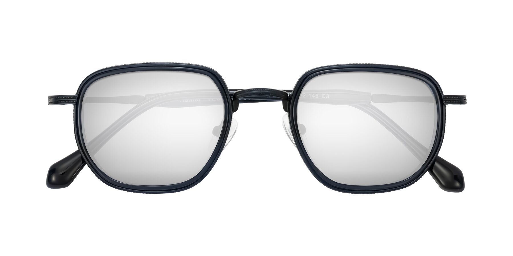 Folded Front of Hunter in Midnight Blue with Silver Mirrored Lenses