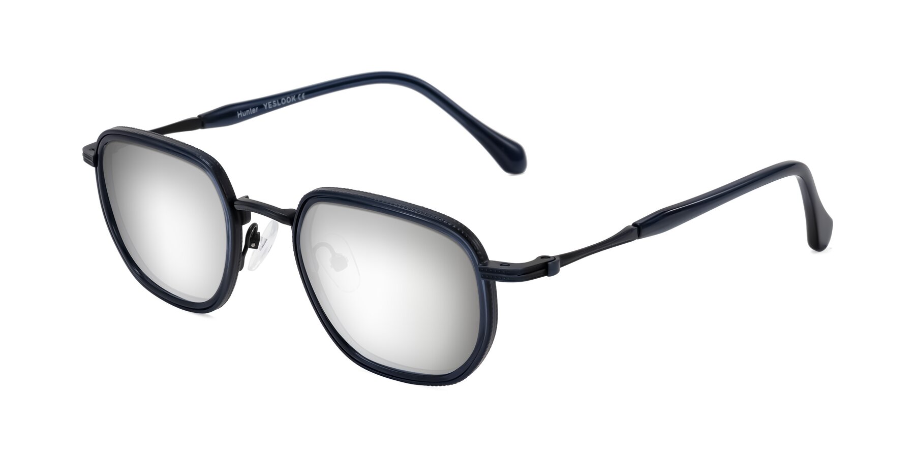 Angle of Hunter in Midnight Blue with Silver Mirrored Lenses