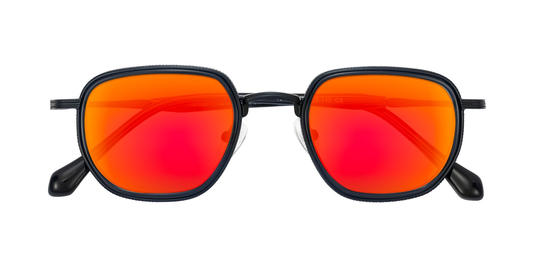 Folded Front of Hunter in Midnight Blue with Red Gold Mirrored Lenses