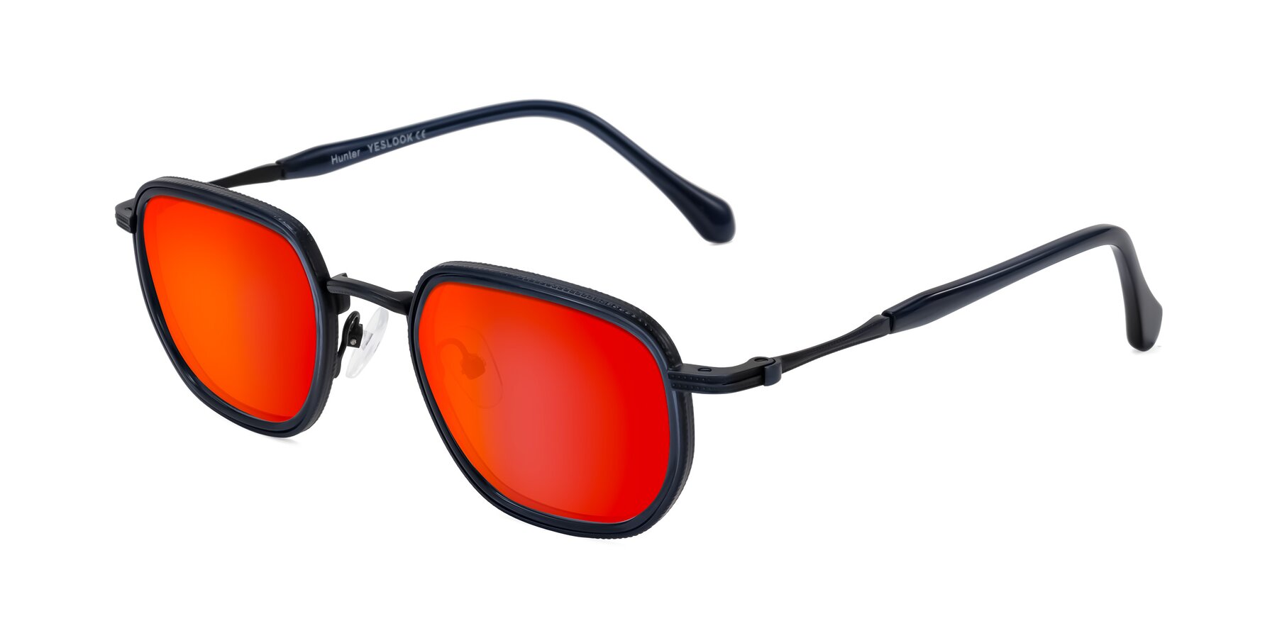 Angle of Hunter in Midnight Blue with Red Gold Mirrored Lenses