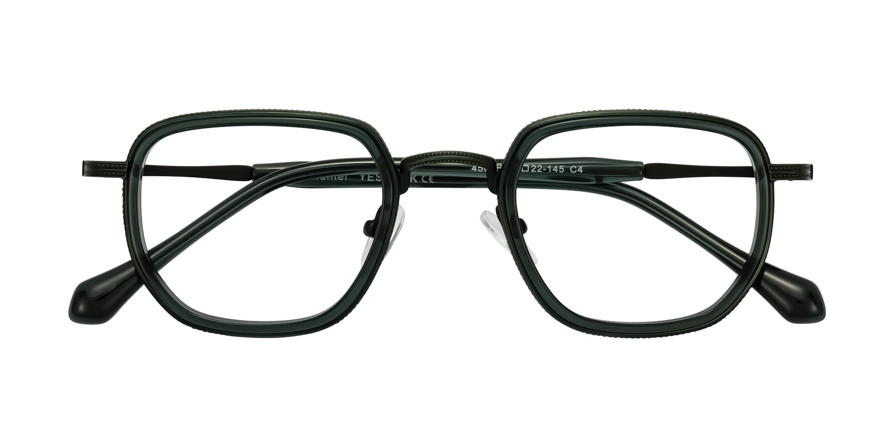Folded Front of Hunter in Deep Forest Green with Clear Blue Light Blocking Lenses