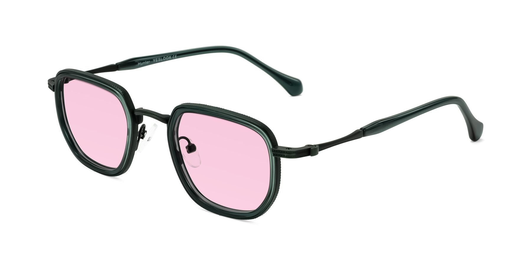 Angle of Hunter in Deep Forest Green with Light Pink Tinted Lenses