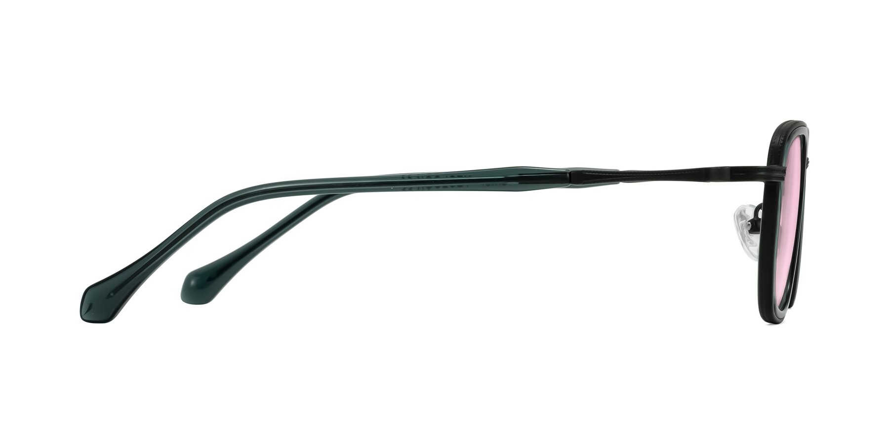 Side of Hunter in Deep Forest Green with Light Pink Tinted Lenses