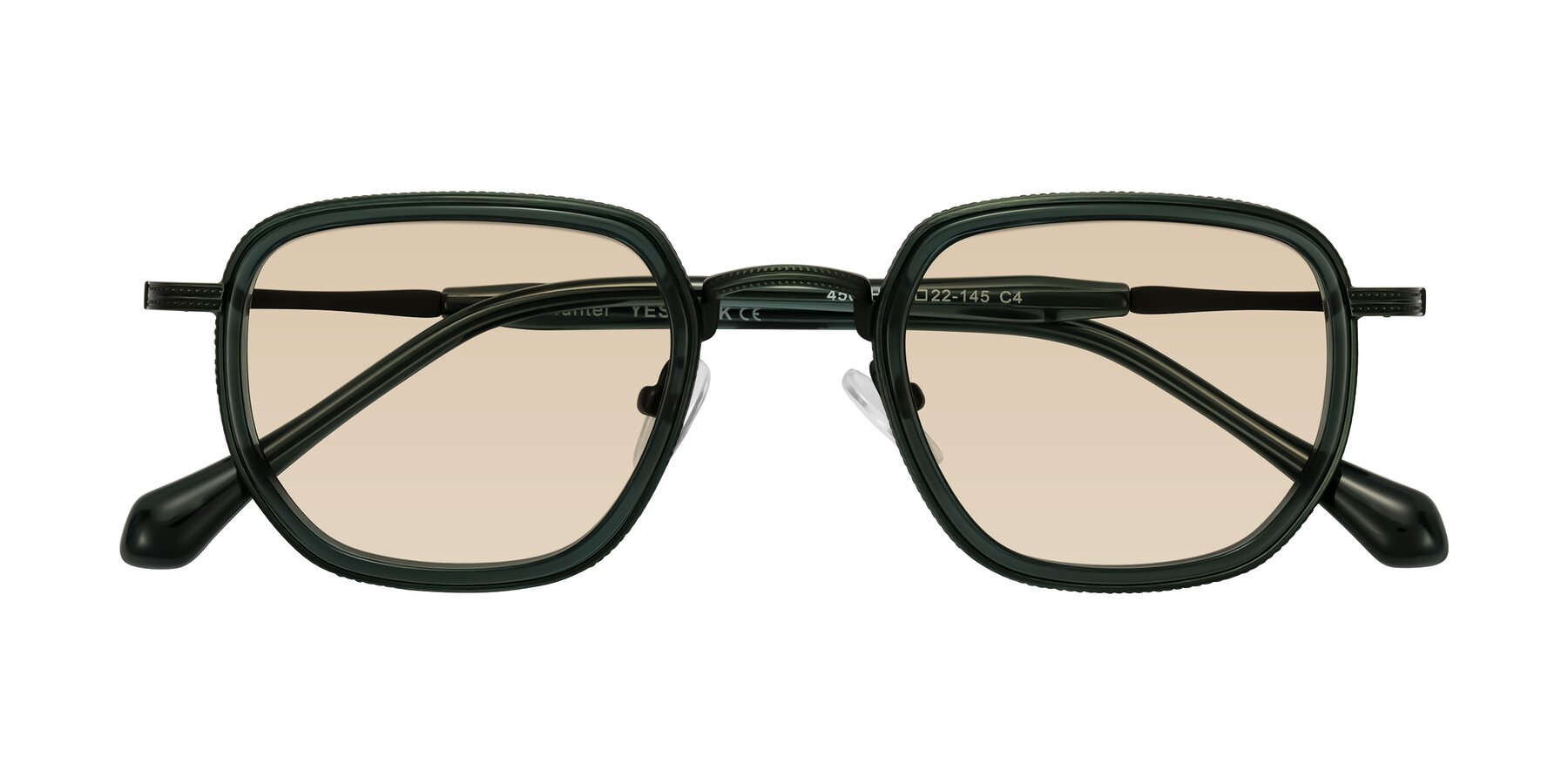 Folded Front of Hunter in Deep Forest Green with Light Brown Tinted Lenses