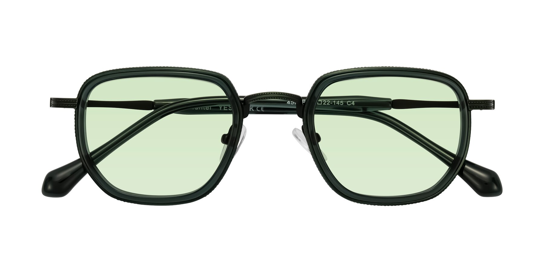 Folded Front of Hunter in Deep Forest Green with Light Green Tinted Lenses