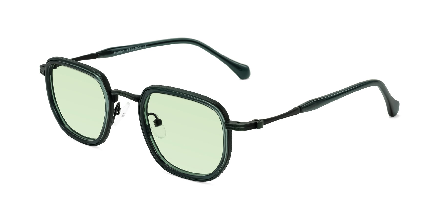 Angle of Hunter in Deep Forest Green with Light Green Tinted Lenses