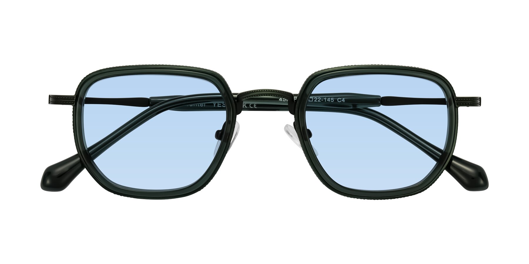 Folded Front of Hunter in Deep Forest Green with Light Blue Tinted Lenses