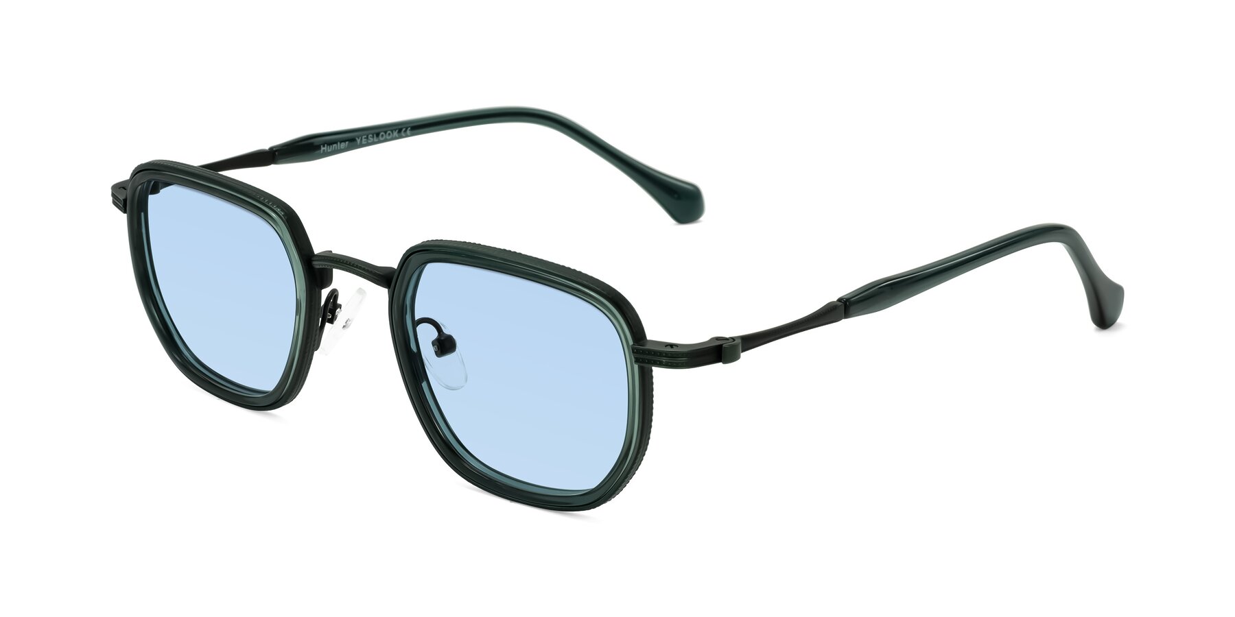 Angle of Hunter in Deep Forest Green with Light Blue Tinted Lenses