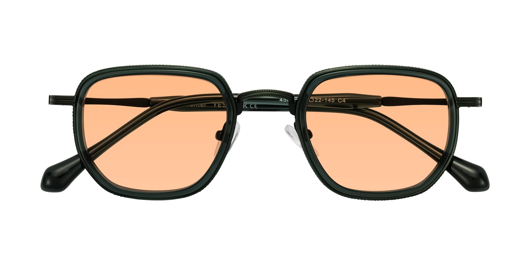 Folded Front of Hunter in Deep Forest Green with Light Orange Tinted Lenses