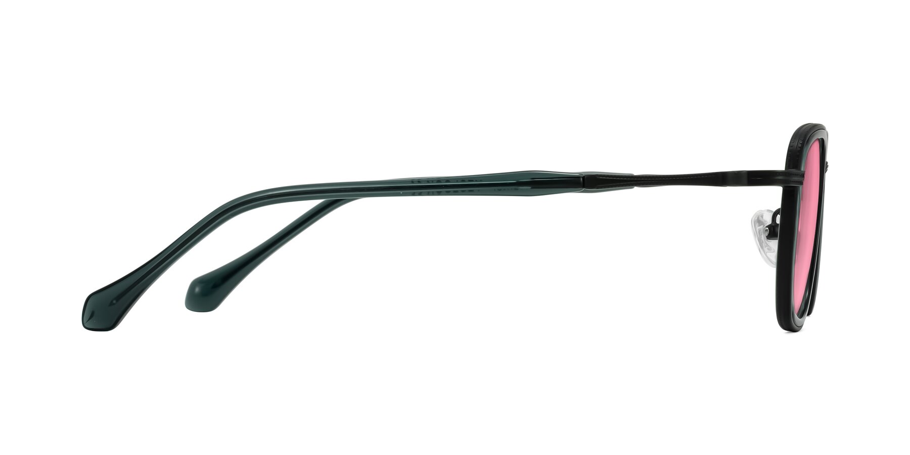 Side of Hunter in Deep Forest Green with Pink Tinted Lenses