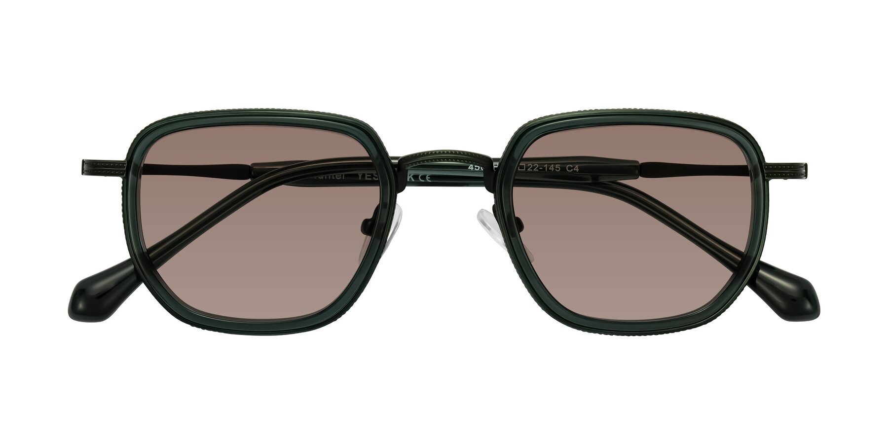 Folded Front of Hunter in Deep Forest Green with Medium Brown Tinted Lenses