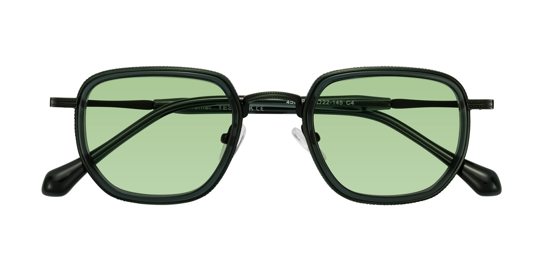 Folded Front of Hunter in Deep Forest Green with Medium Green Tinted Lenses