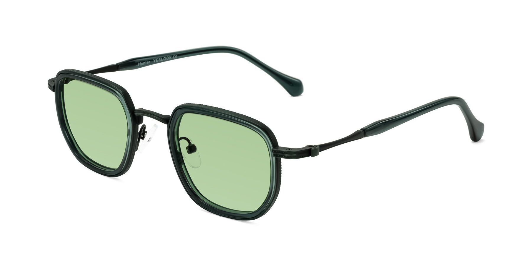Angle of Hunter in Deep Forest Green with Medium Green Tinted Lenses