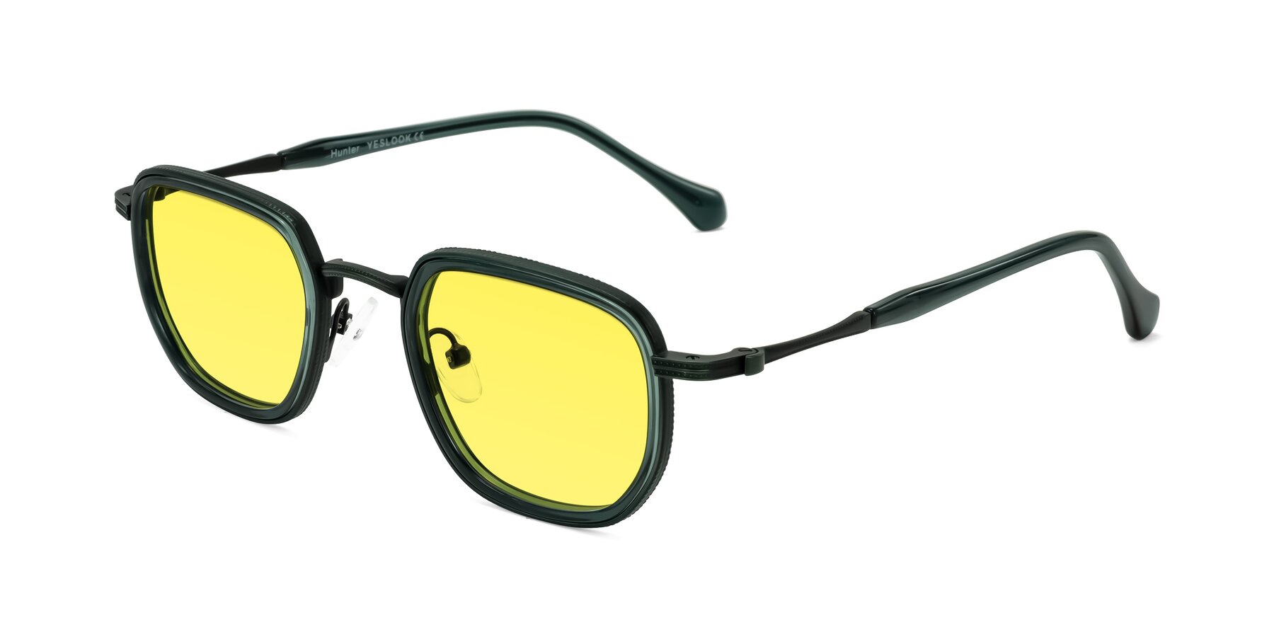 Angle of Hunter in Deep Forest Green with Medium Yellow Tinted Lenses