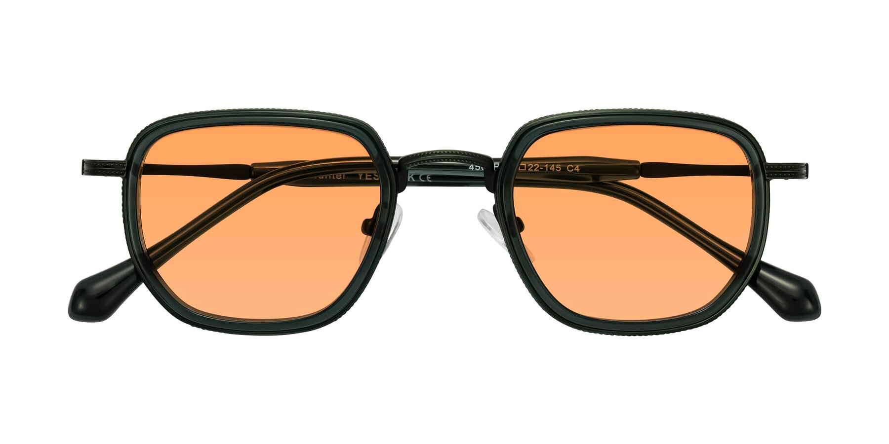 Folded Front of Hunter in Deep Forest Green with Medium Orange Tinted Lenses
