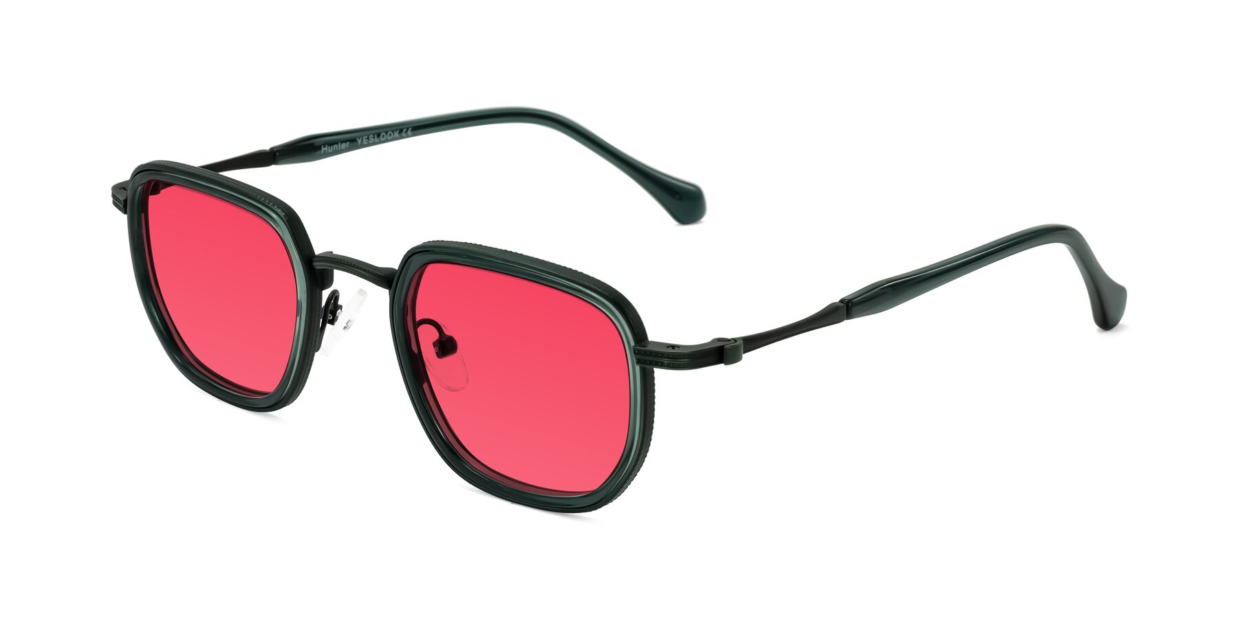 Angle of Hunter in Deep Forest Green with Red Tinted Lenses