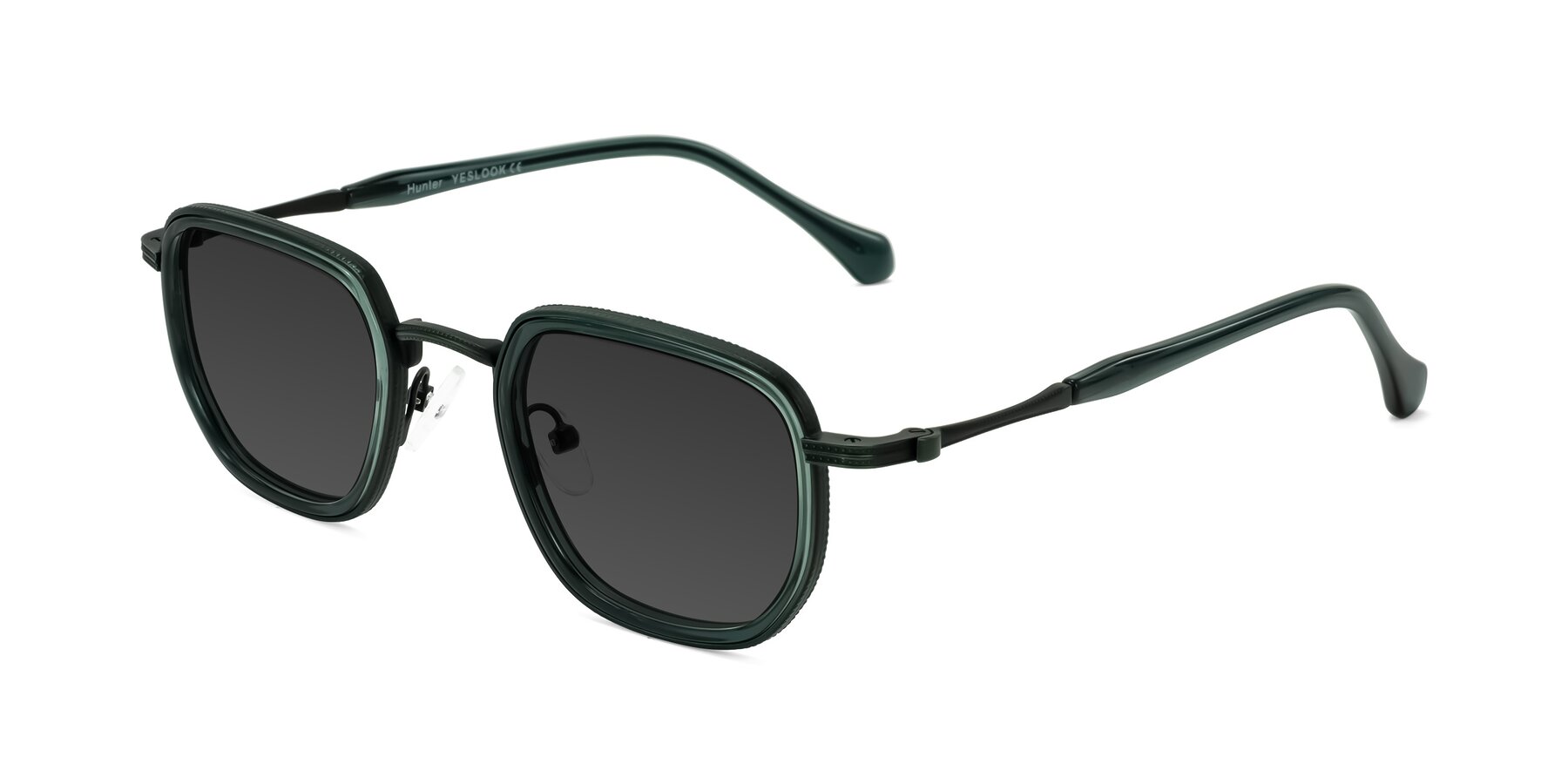 Angle of Hunter in Deep Forest Green with Gray Tinted Lenses