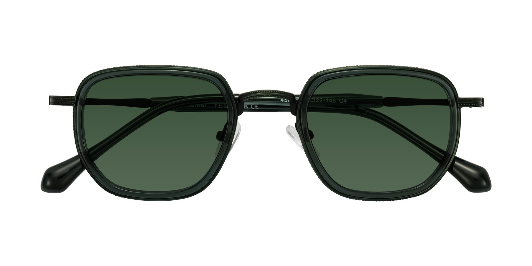 Folded Front of Hunter in Deep Forest Green with Green Tinted Lenses