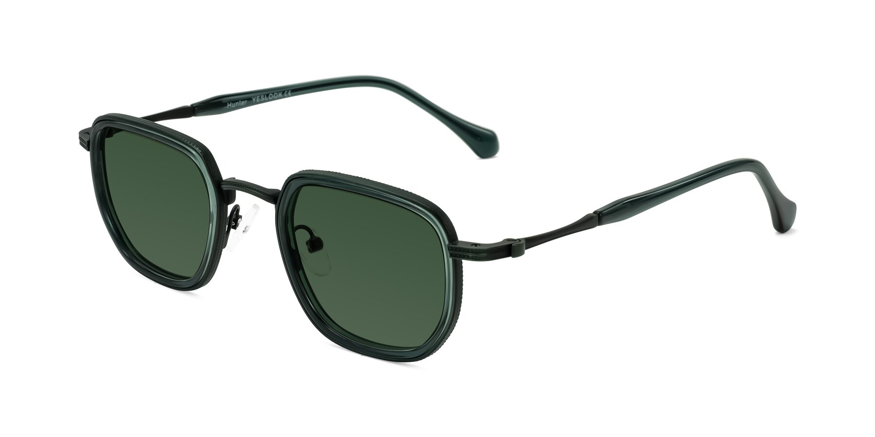 Angle of Hunter in Deep Forest Green with Green Tinted Lenses