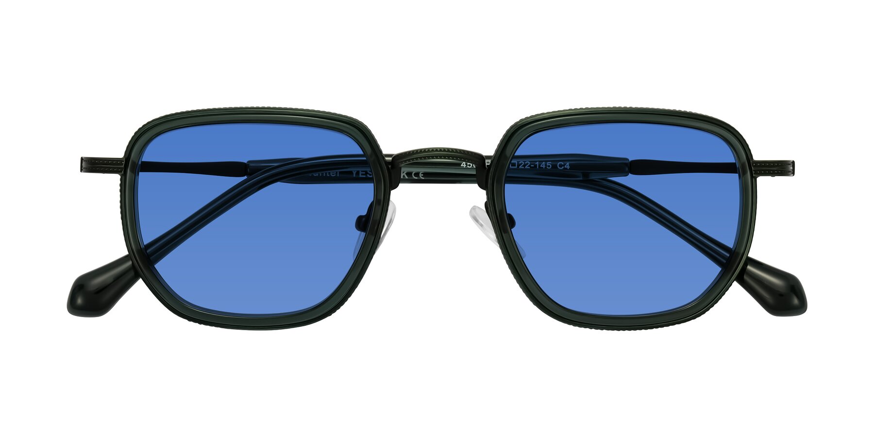 Folded Front of Hunter in Deep Forest Green with Blue Tinted Lenses