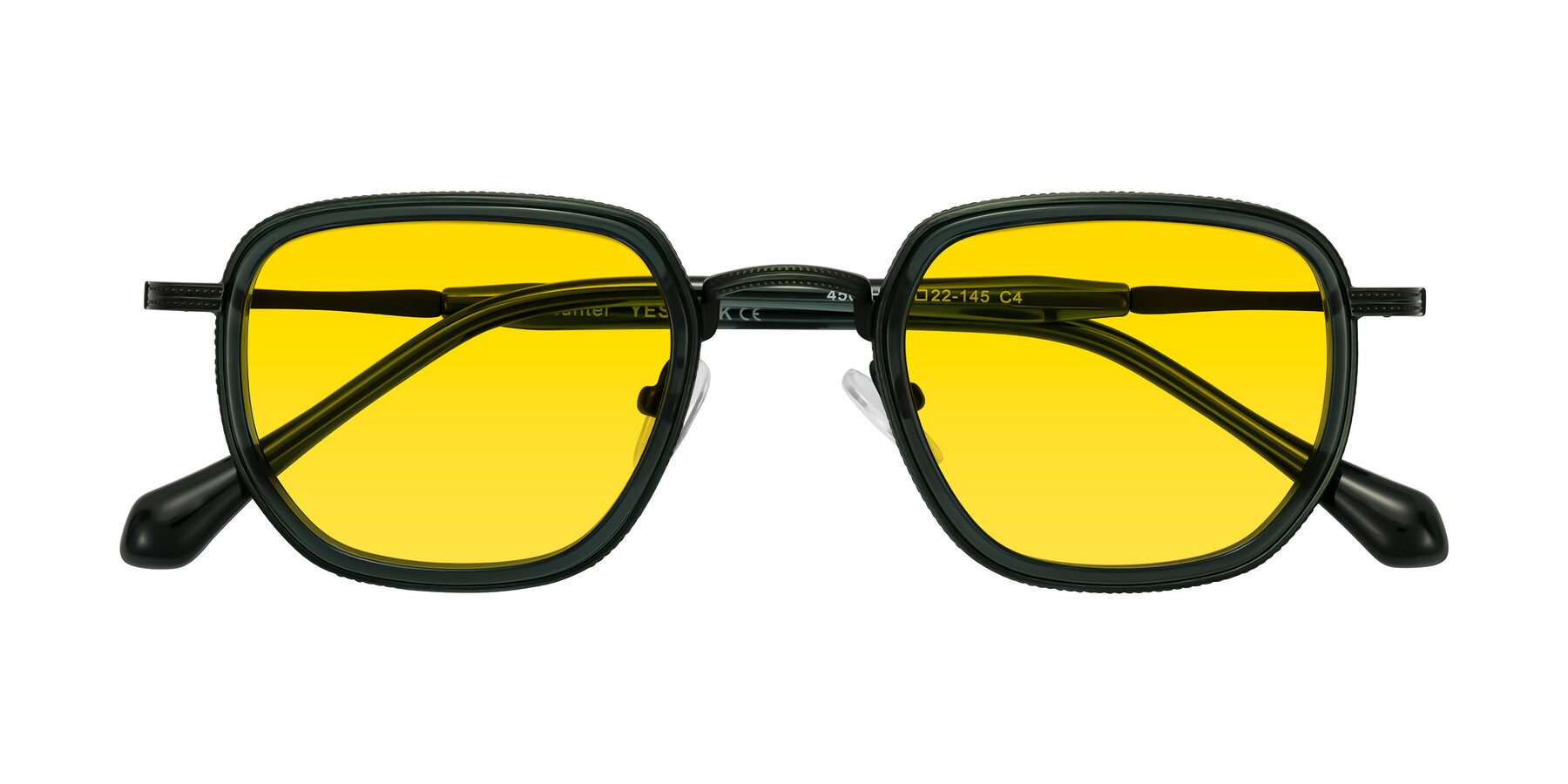 Folded Front of Hunter in Deep Forest Green with Yellow Tinted Lenses