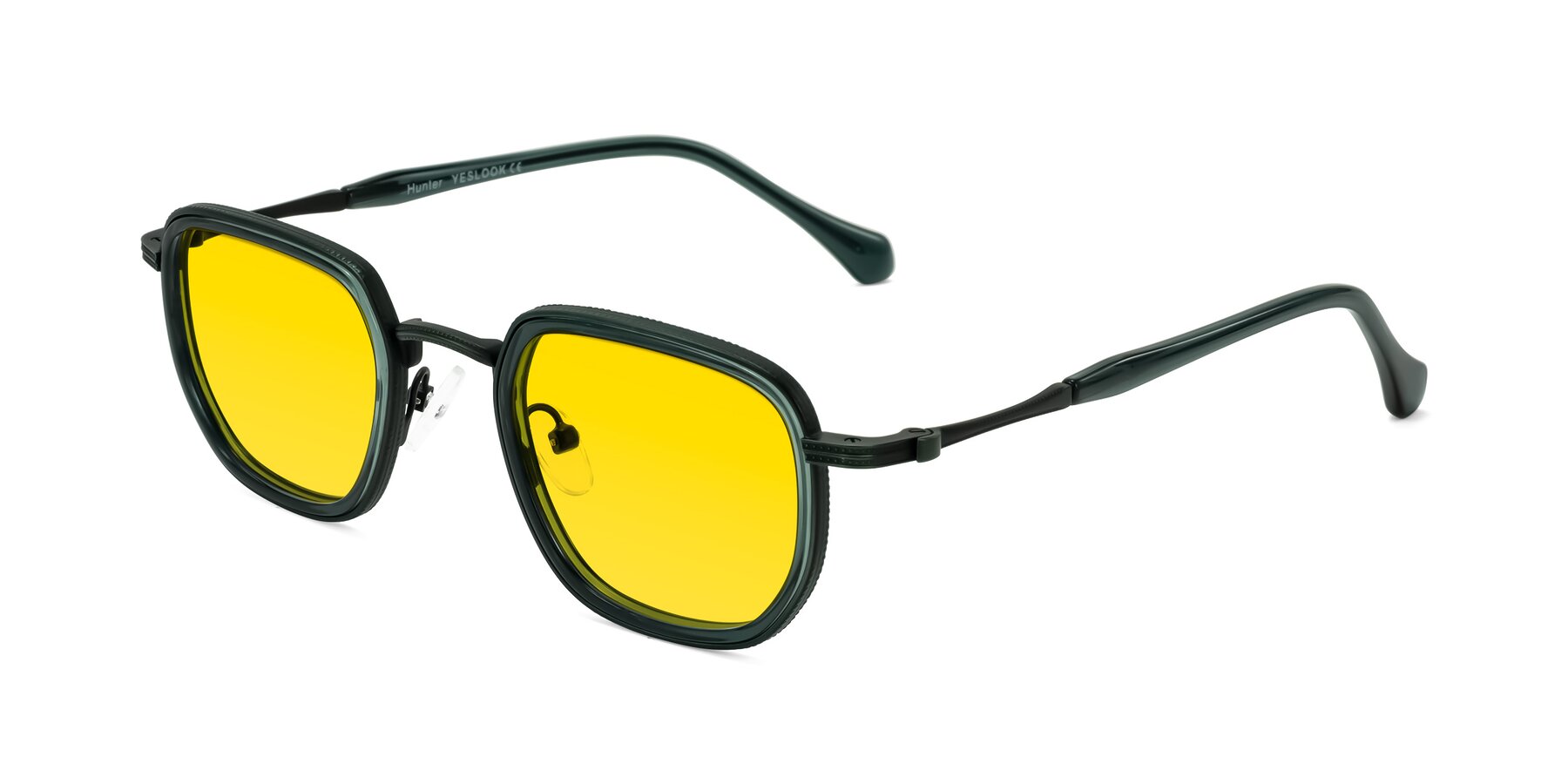 Angle of Hunter in Deep Forest Green with Yellow Tinted Lenses