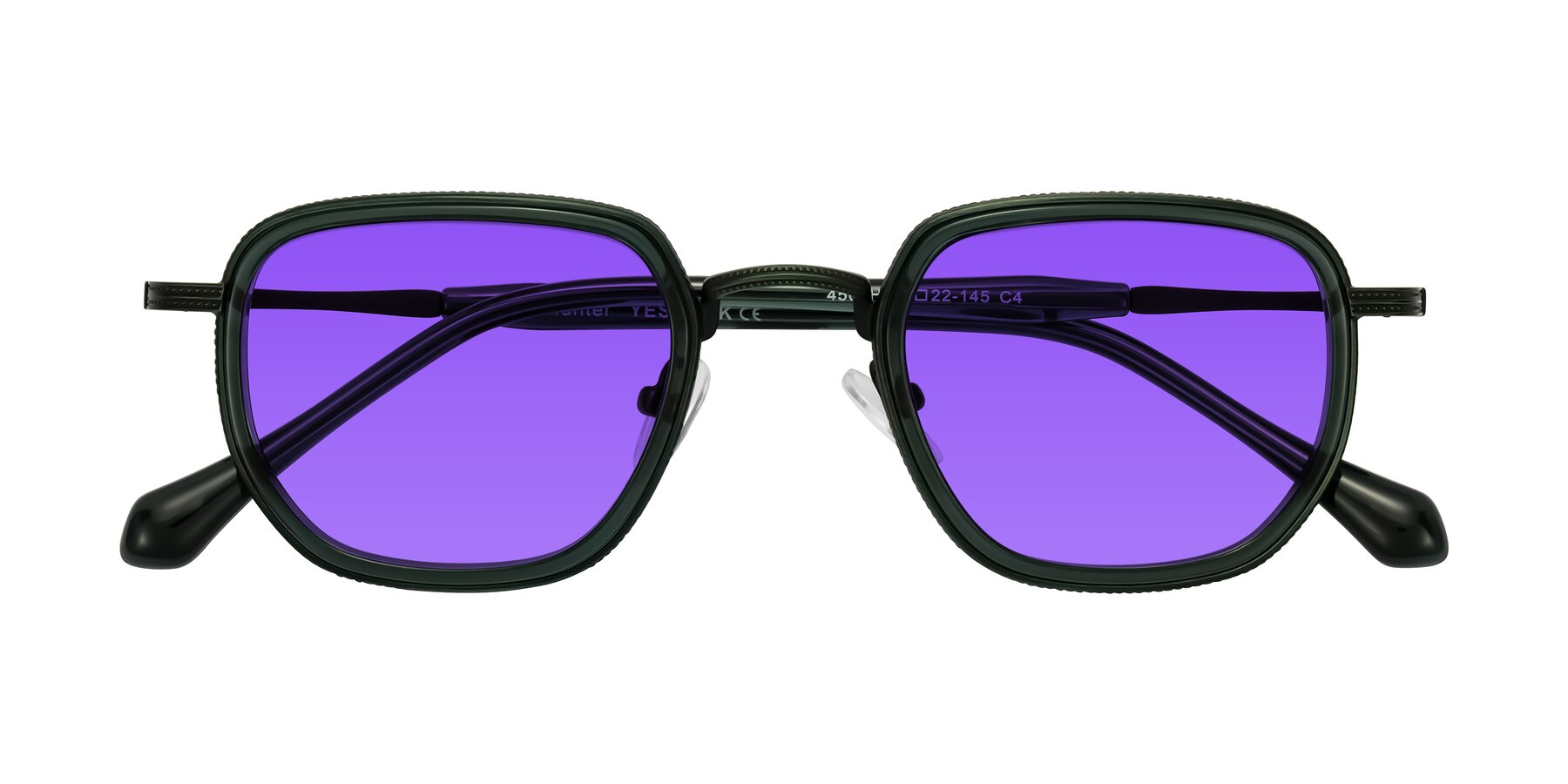 Folded Front of Hunter in Deep Forest Green with Purple Tinted Lenses