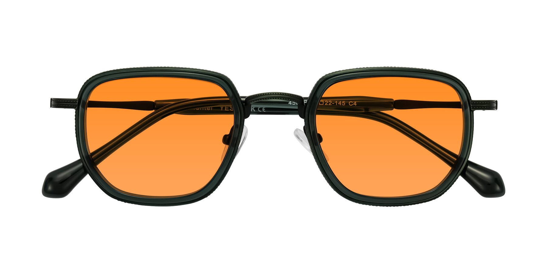 Folded Front of Hunter in Deep Forest Green with Orange Tinted Lenses