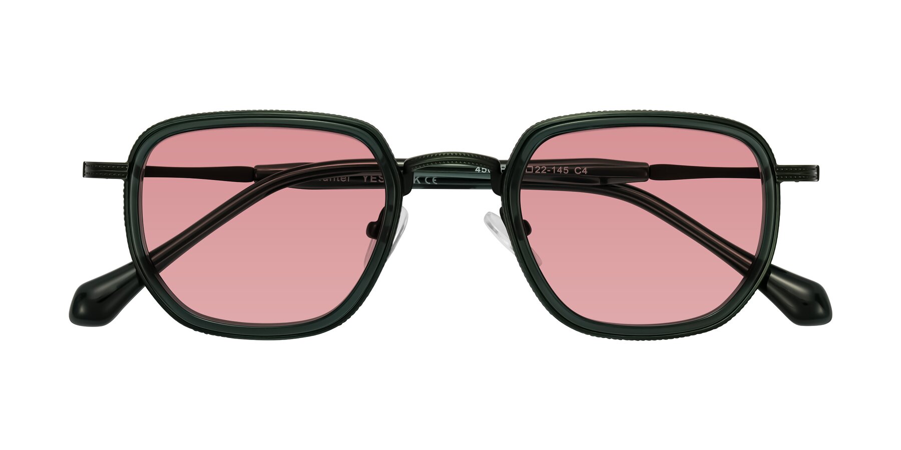 Folded Front of Hunter in Deep Forest Green with Medium Garnet Tinted Lenses